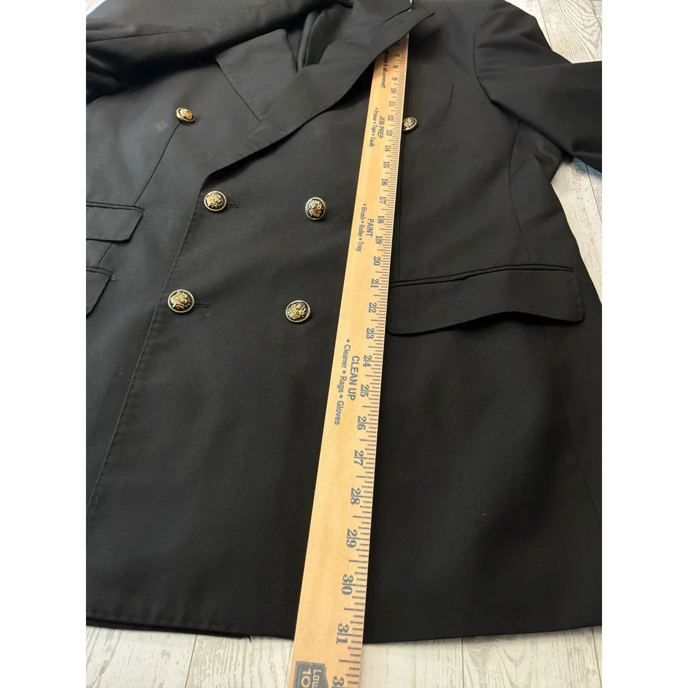 Cenne des Graoom Men's 44R Black 160s Wool Double Breasted Blazer Quiet Luxury